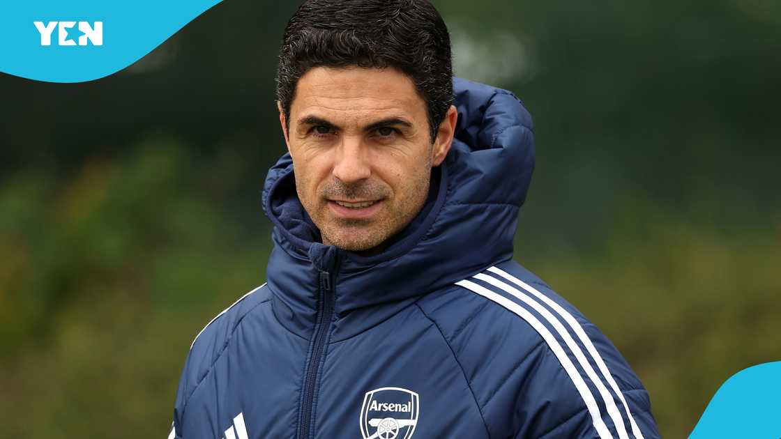 Mikel Arteta, Manager of Arsenal, looks on during a training session and press conference ahead of their UEFA Champions League 2024/25 semi final first/second leg match at Sobha Realty Training Centre on May 06, 2025 in London Colney, England Mikel Arteta, Manager of Arsenal, looks on during a training session and press conference ahead of their UEFA Champions League 2024/25 semi final first/second leg match at Sobha Realty Training Centre on May 06, 2025 in London Colney, England