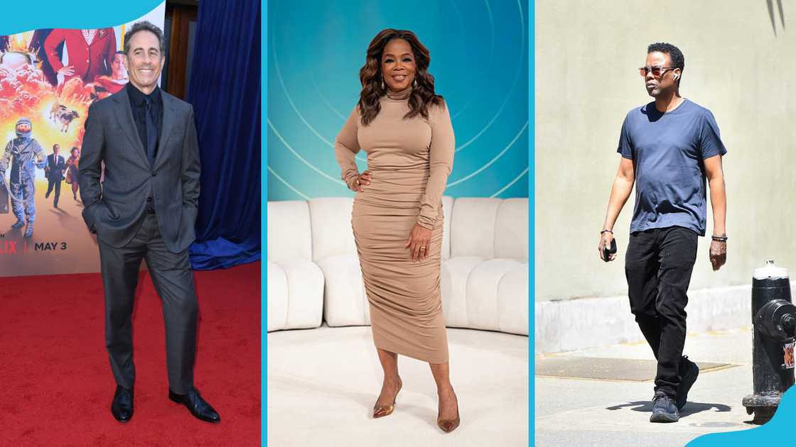 Jerry Seinfeld (L), Oprah Winfrey (M), and Chris Rock (R)