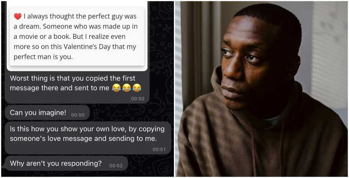 Screenshot of conversation and photo of man looking sad after breakup Screenshot of conversation and photo of man looking sad after breakup