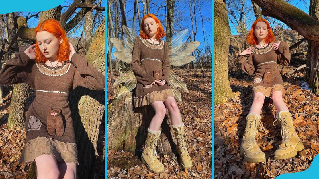 A model showcases a brown fairy grunge outfit