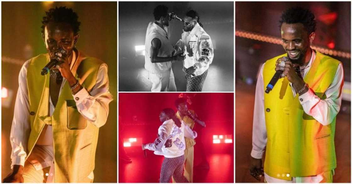 Black Sherif and Burna Boy perform at the former's debut concert in London.