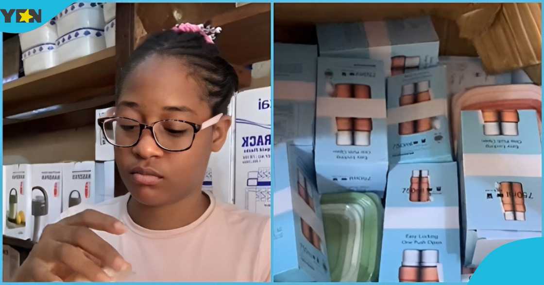 Photo of Chelsea, a 19-year-old Ghanaian lady who has opened a business