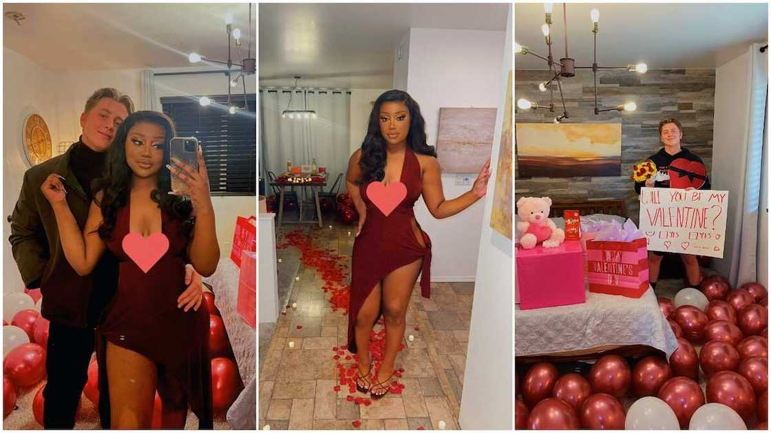 Young black lady shows off white boyfriend on Valentine's Day, their photo together gets people talking