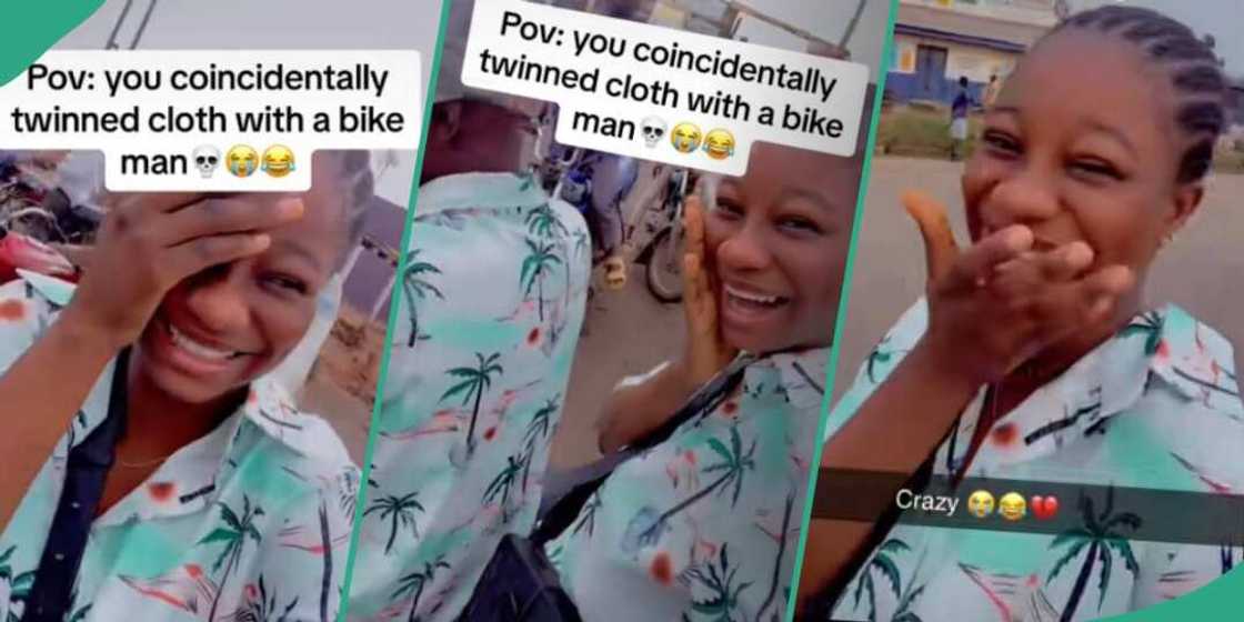 Lady shares video rocking same shirt with bike man