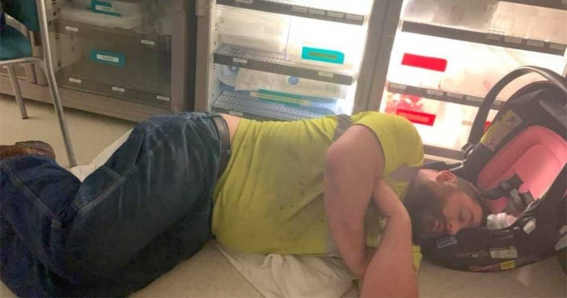 Parenting: Viral Photo of Dad Asleep on Hospital Floor Stirs Reactions on Parental Duties Parenting: Viral Photo of Dad Asleep on Hospital Floor Stirs Reactions on Parental Duties