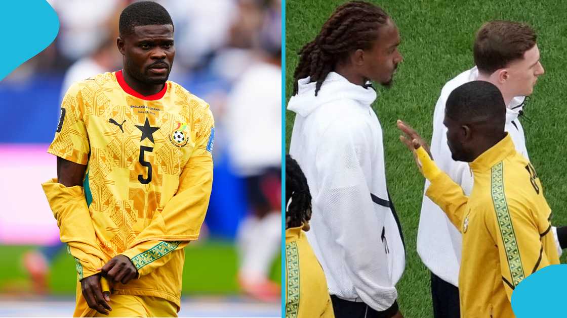Thomas Partey snubbed by Djed Spence during pre-match handshakes before Ghana clash Thomas Partey snubbed by Djed Spence during pre-match handshakes before Ghana clash