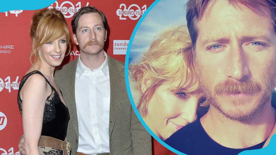 Kelly Reilly and her husband Kyle Baugher at a red carpet and outdoors. Kelly Reilly and her husband Kyle Baugher at a red carpet and outdoors.