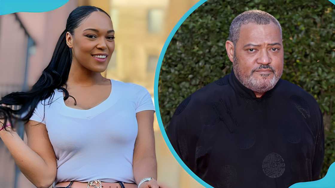 Montana Fishburne posing for a photo out and his father Laurence Fishburne during an event Montana Fishburne posing for a photo out and his father Laurence Fishburne during an event