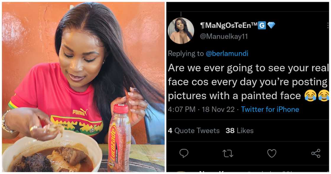 Berla Mundi replies fan who said she always paints her face Berla Mundi replies fan who said she always paints her face
