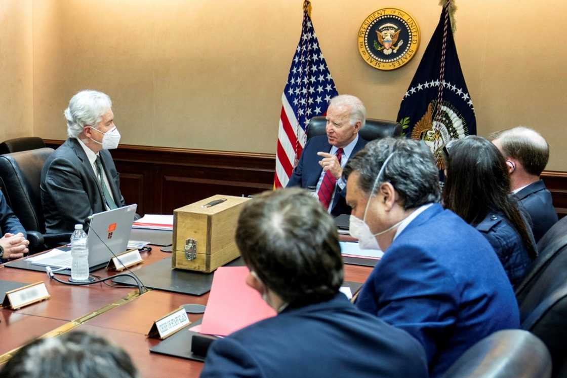 This photo released on August 2, 2022, by the White House shows US President Biden meeting with his national security team to discuss the counterterrorism operation to take out Ayman al-Zawahiri This photo released on August 2, 2022, by the White House shows US President Biden meeting with his national security team to discuss the counterterrorism operation to take out Ayman al-Zawahiri