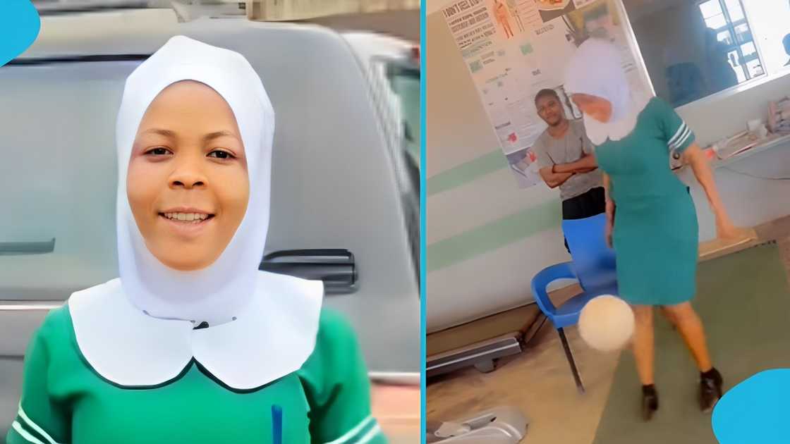 Ghanaian nurse, football skills, ball juggling, hospital, medical facility, Black Queens Ghanaian nurse, football skills, ball juggling, hospital, medical facility, Black Queens