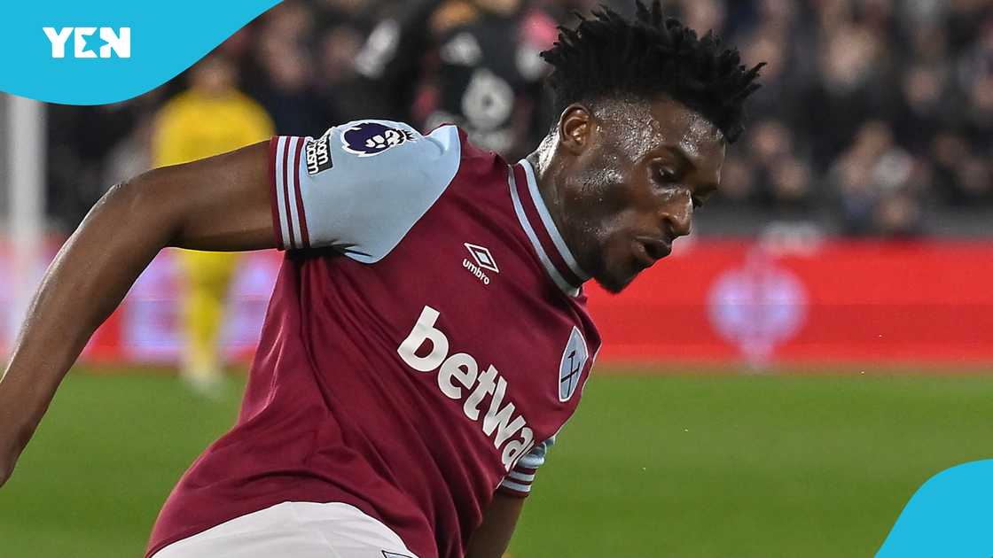 Mohammed Kudus of West Ham United in action during the Premier League match between West Ham United FC and Leicester City FC at London Stadium on February 27, 2025 in London, England Mohammed Kudus of West Ham United in action during the Premier League match between West Ham United FC and Leicester City FC at London Stadium on February 27, 2025 in London, England