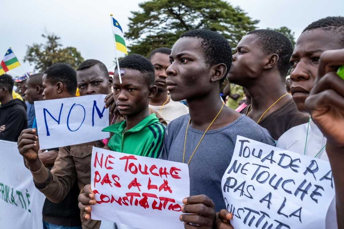 Opposition and civil society groups in August staged a protest in Bangui against changing the constitution Opposition and civil society groups in August staged a protest in Bangui against changing the constitution