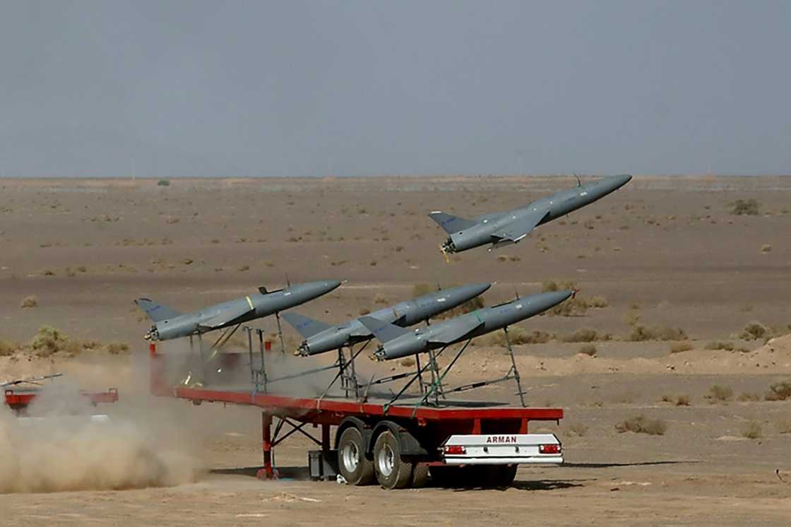 An Iranian army picture released in August 2022 shows the launch of a  drone during a drill at an undisclosed location in Iran