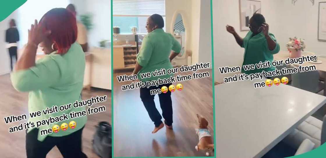 Mum liters things in her daughter's house. Mum liters things in her daughter's house.