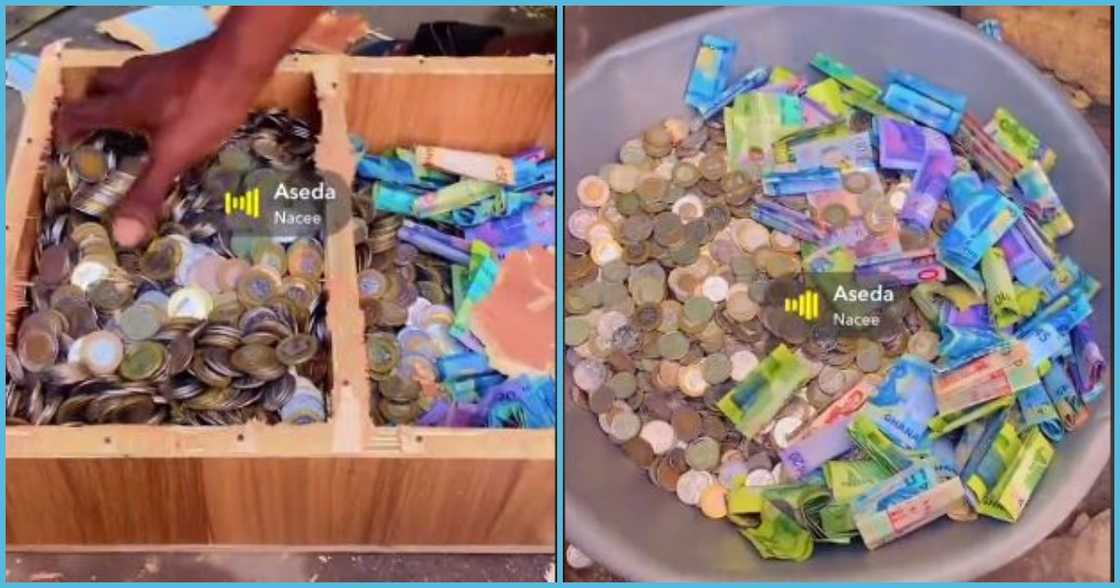 Ghanaian man Opens Piggy Bank and Flaunts Entire Savings Online Ghanaian man Opens Piggy Bank and Flaunts Entire Savings Online