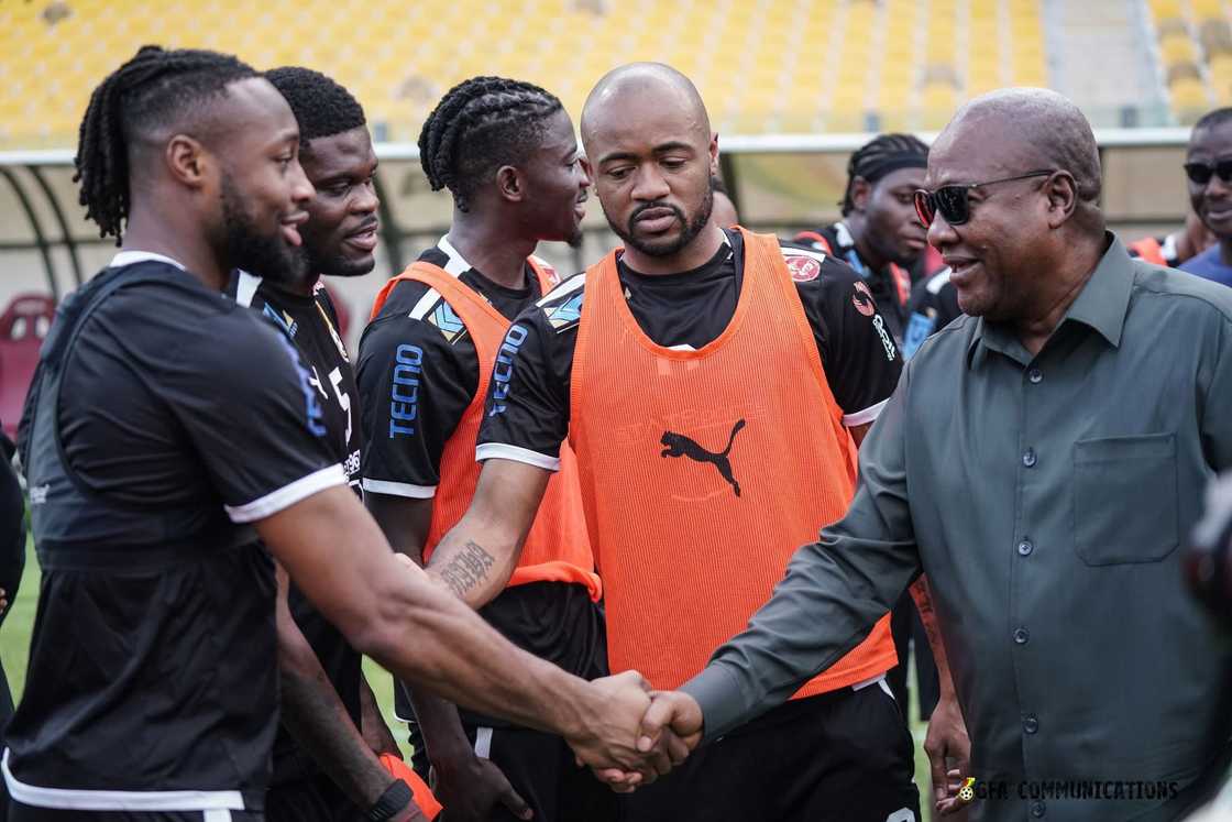 Black Stars captain Jordan Ayew introduces Ghana players to President John Mahama on Thursday March, 19 at the Accra Sports Stadium Black Stars captain Jordan Ayew introduces Ghana players to President John Mahama on Thursday March, 19 at the Accra Sports Stadium