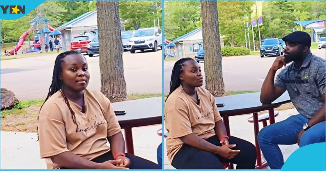 Photo of a young Ghanaian lady talking about her experience in Canada