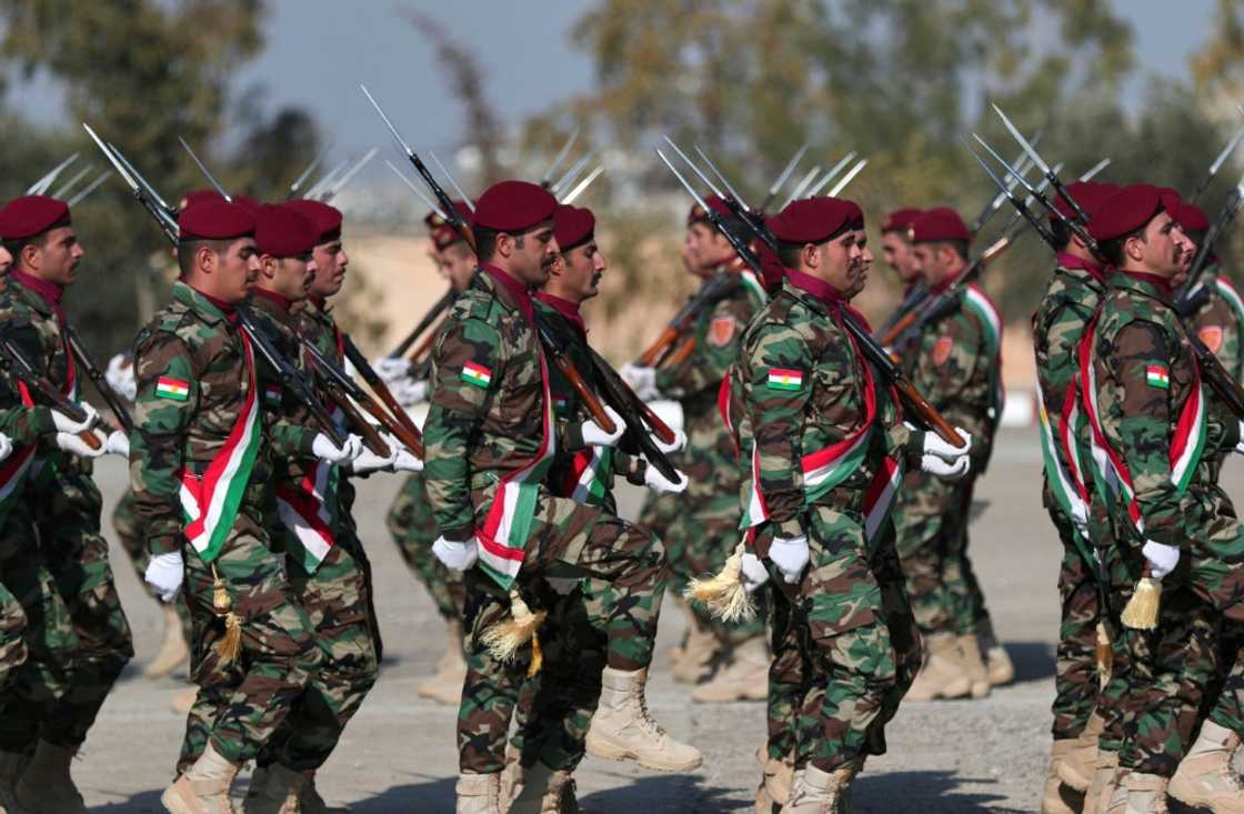 Iraqi-Kurdish Peshmerga officers take part in a graduation ceremony in Arbil, the capital of Iraq's northern autonomous Kurdish region, on January 15, 2023 Iraqi-Kurdish Peshmerga officers take part in a graduation ceremony in Arbil, the capital of Iraq's northern autonomous Kurdish region, on January 15, 2023