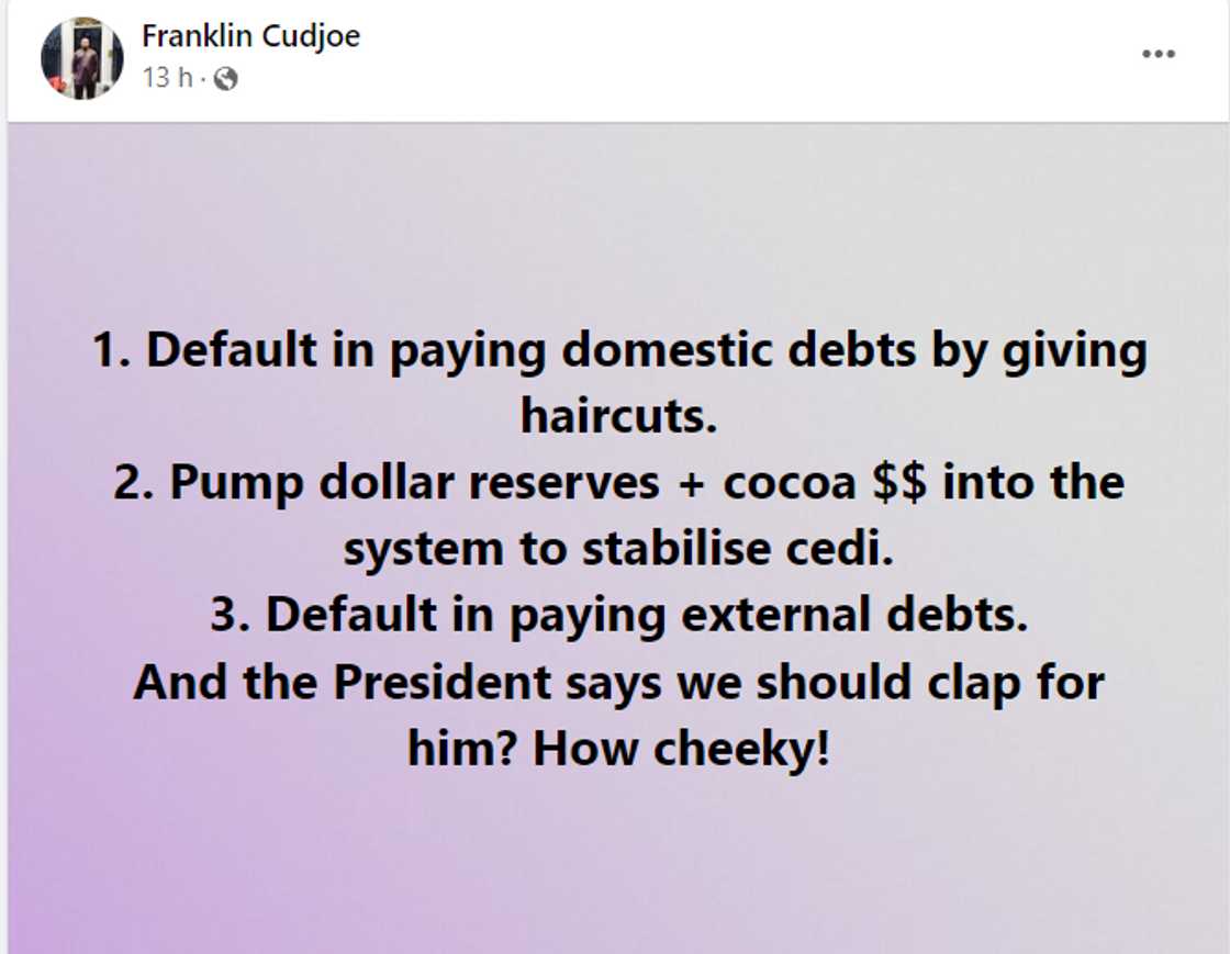 Franklin Cudjoe does not think Akufo-Addo deserves praise for the cedi's recent appreciation.