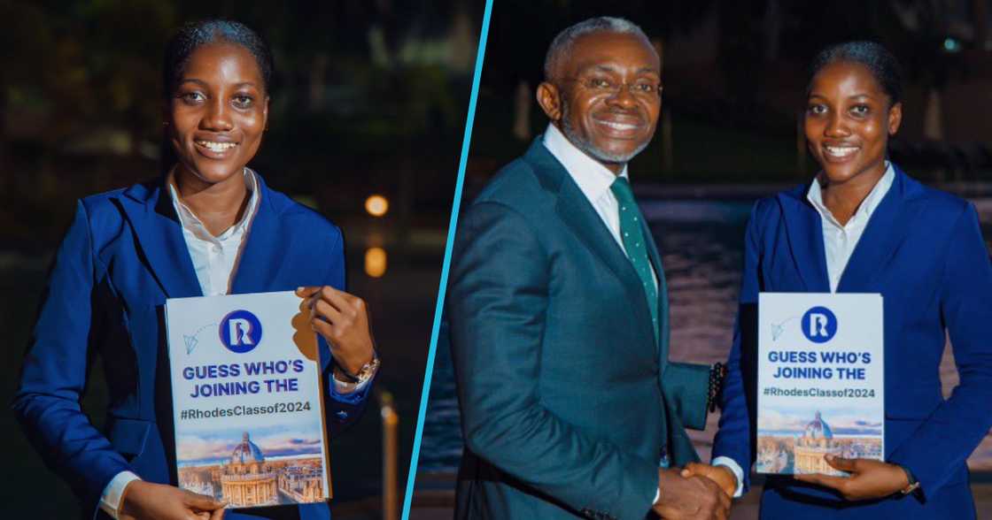 Photos of Magdalene Mawugbea and a representative of Rhodes Scholar awards.