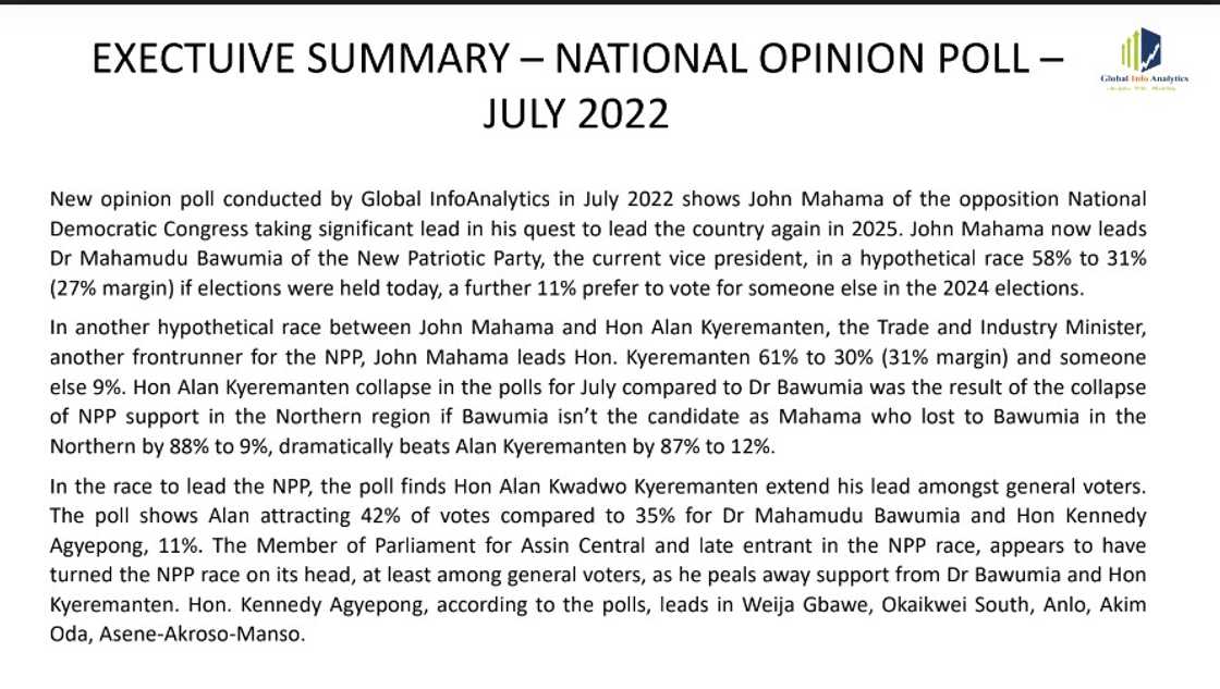 Executive summary of GI presidential opinion poll Executive summary of GI presidential opinion poll