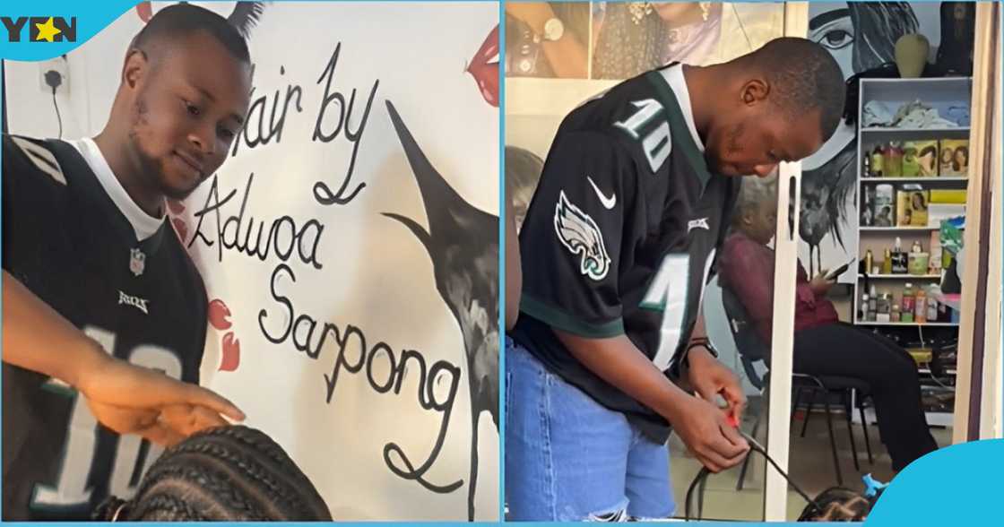 Photo of the young Ghanaian man who has opted to become a hairdresser