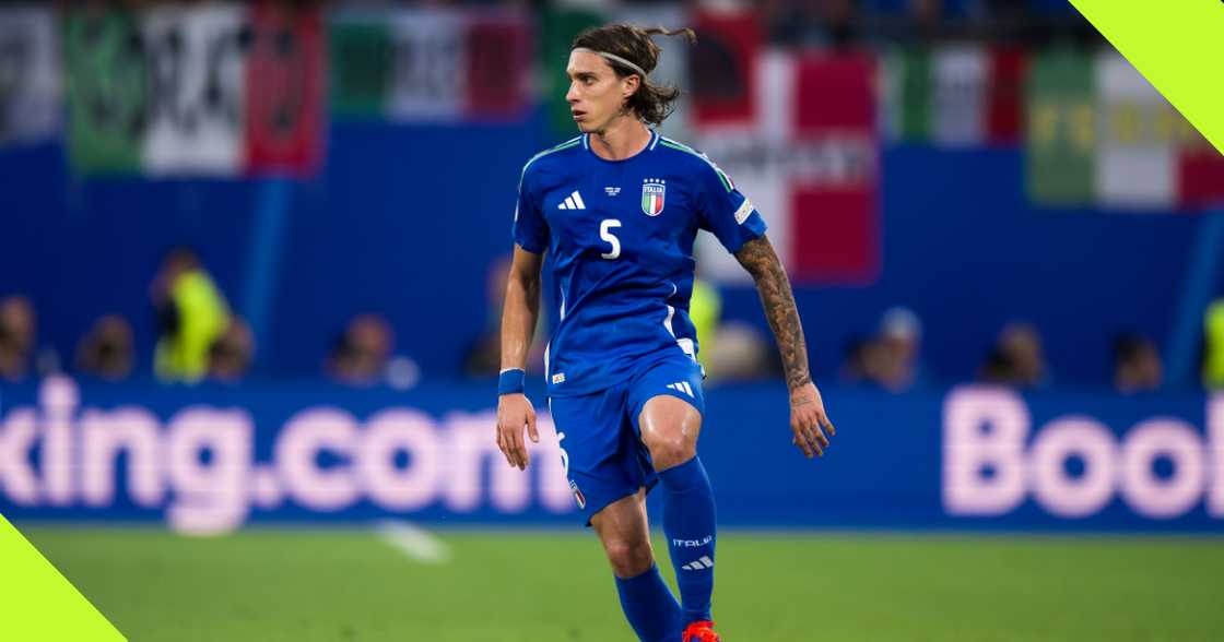 Riccardo Calafiori playing for Italy at Euro 2024.