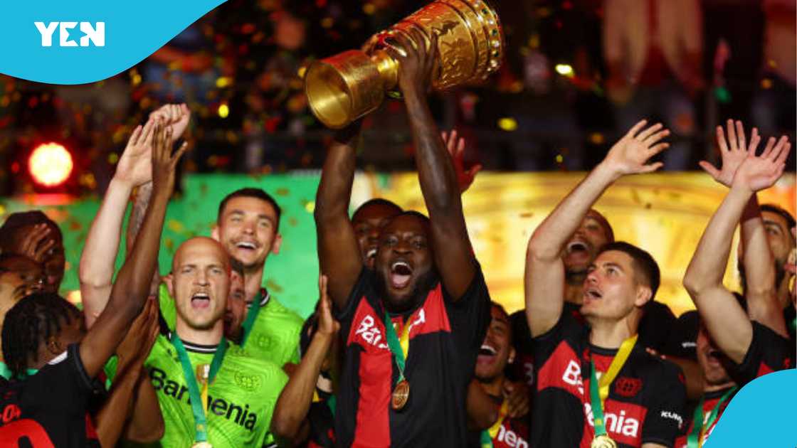 Victor Boniface celebrates Bundesliga victory. Victor Boniface celebrates Bundesliga victory.