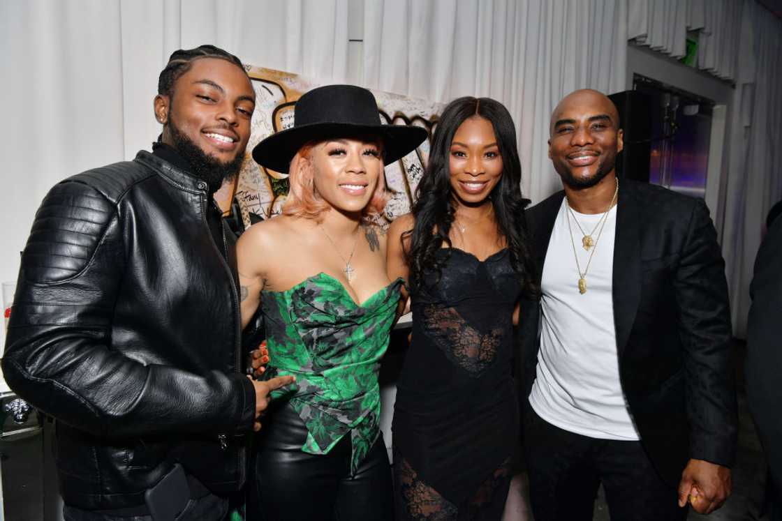 Niko Khalé (L) Keyshia Cole, Jessica Gadsden and Charlamagne tha God (R) at the Tiffany Haddish: Black Mitzvah event.