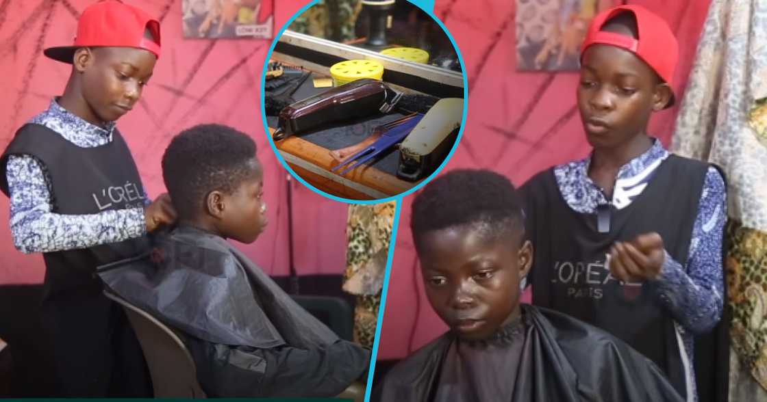 Photos of Ghanaian child barber Ishmael Adu.
