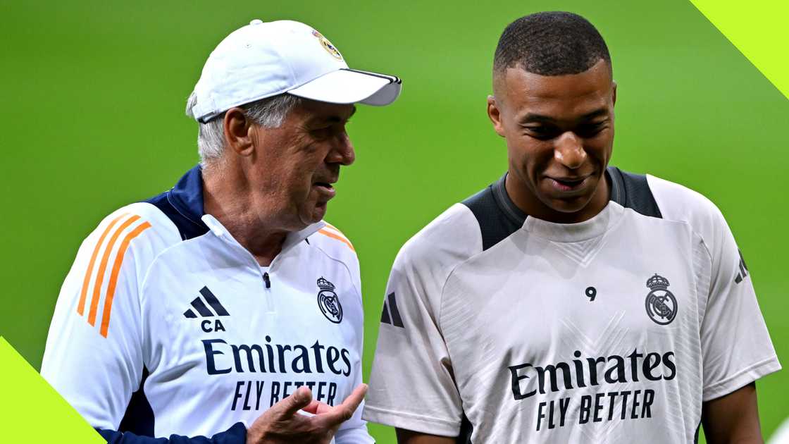 Carlo Ancelotti holds a tete-a-tete with Kylian Mbappe ahead of Real Madrid's UEFA Super Cup tie against Atalanta. Carlo Ancelotti holds a tete-a-tete with Kylian Mbappe ahead of Real Madrid's UEFA Super Cup tie against Atalanta.