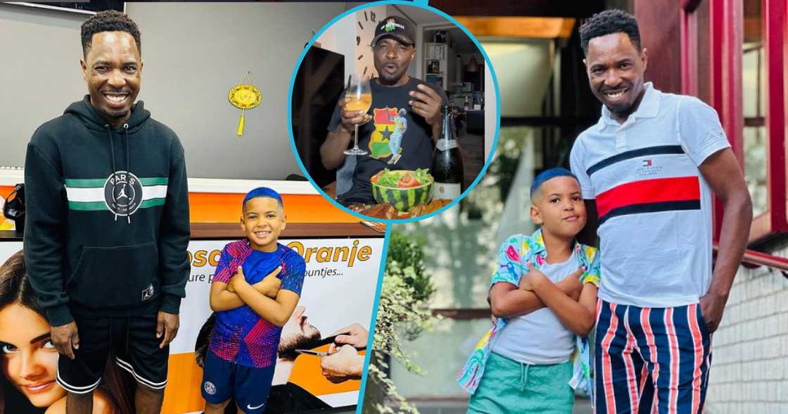 Photos of Mr Happiness and his son Kojo. Photos of Mr Happiness and his son Kojo.