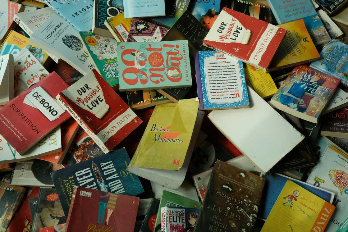 Books dispersed on he floor