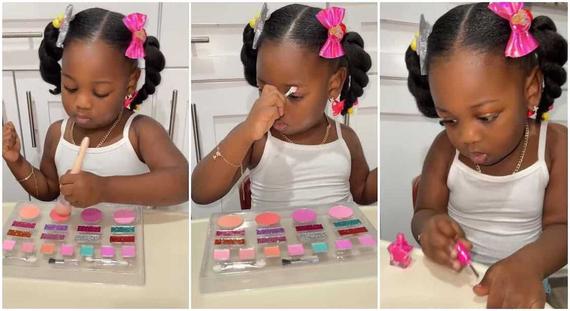 Photos of a baby girl applying her make-up. Photos of a baby girl applying her make-up.
