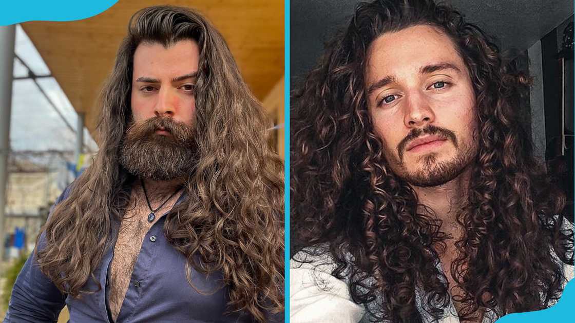 Long, wavy hair paired with a full beard.