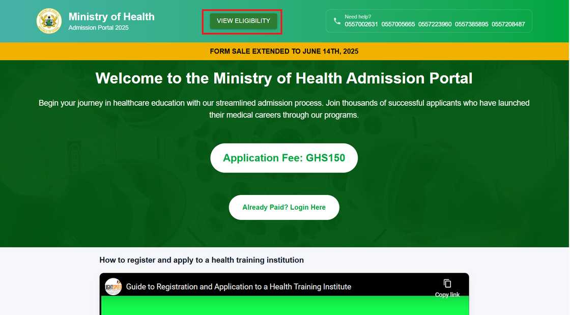 The MOH admission portal homepage The MOH admission portal homepage