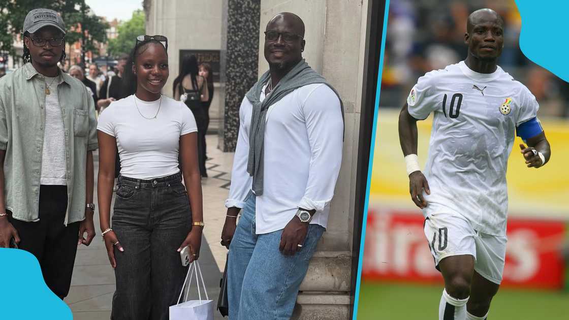 Ex-Black Stars captain Stephen Appiah glows with pride and poses with his kids in London. Photo credit: stephenappiahofficial/Instagram and Stewart Kendall/Allstar/Getty Images. Ex-Black Stars captain Stephen Appiah glows with pride and poses with his kids in London. Photo credit: stephenappiahofficial/Instagram and Stewart Kendall/Allstar/Getty Images.