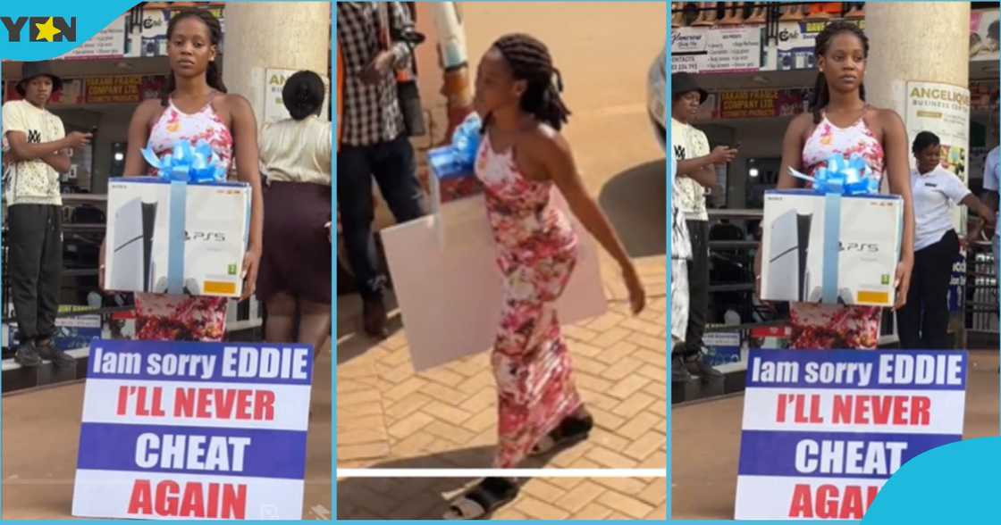 Photo of a young lady holding a PlayStation 5 standing in public. Photo of a young lady holding a PlayStation 5 standing in public.