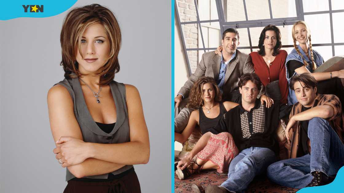 Jennifer Aniston as Rachel Green (L). The main Friends cast members (R) Jennifer Aniston as Rachel Green (L). The main Friends cast members (R)