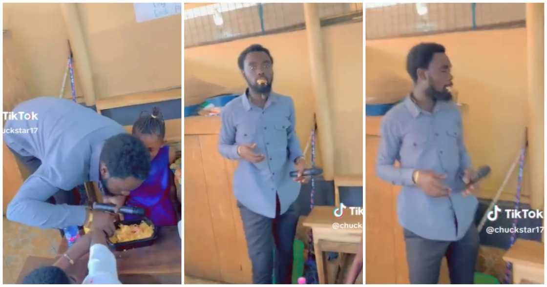 Photo of teacher with his students in class Photo of teacher with his students in class