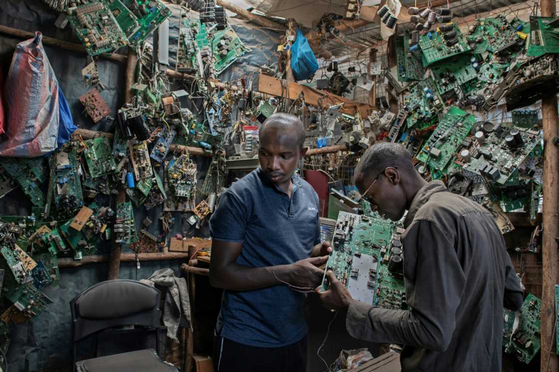 The pair scour dumping grounds around the Kenyan capital in search of discarded gadgets which they repurpose The pair scour dumping grounds around the Kenyan capital in search of discarded gadgets which they repurpose