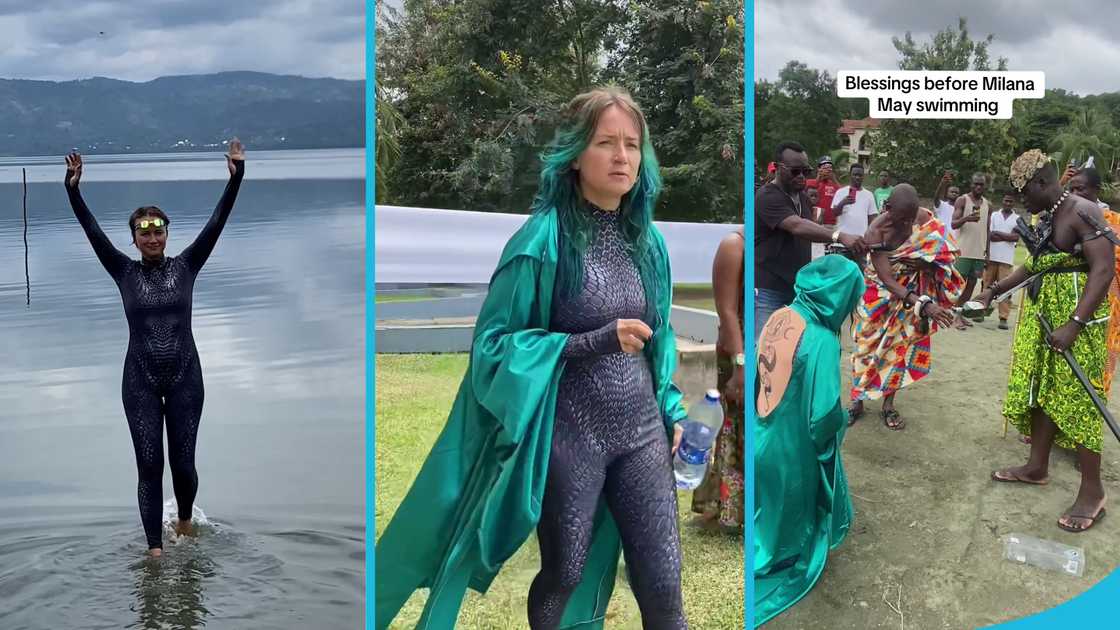 Milana May, Lake Bosomtwe, White lady swims in Lake Bosomtwe, Abono, Ankese