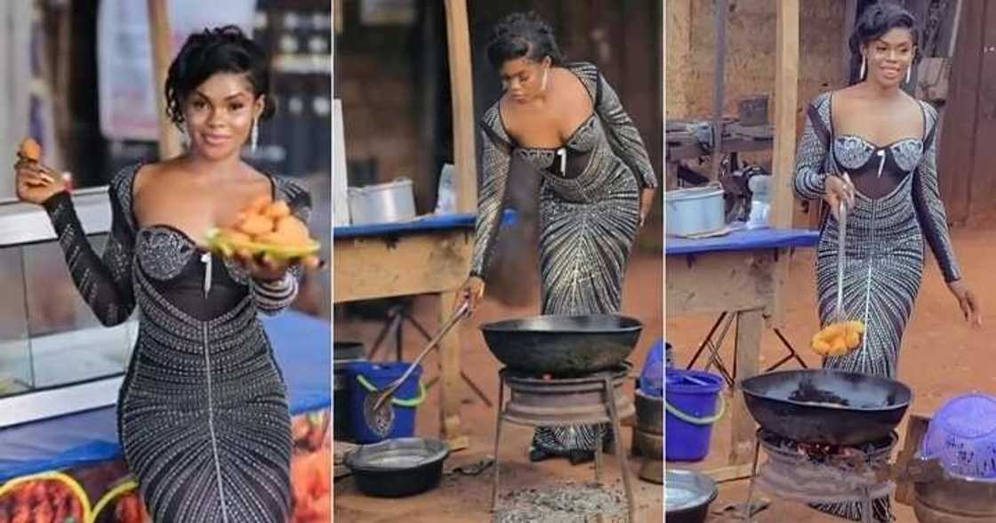 Lady wears hot gown to sell akara by roadside Lady wears hot gown to sell akara by roadside