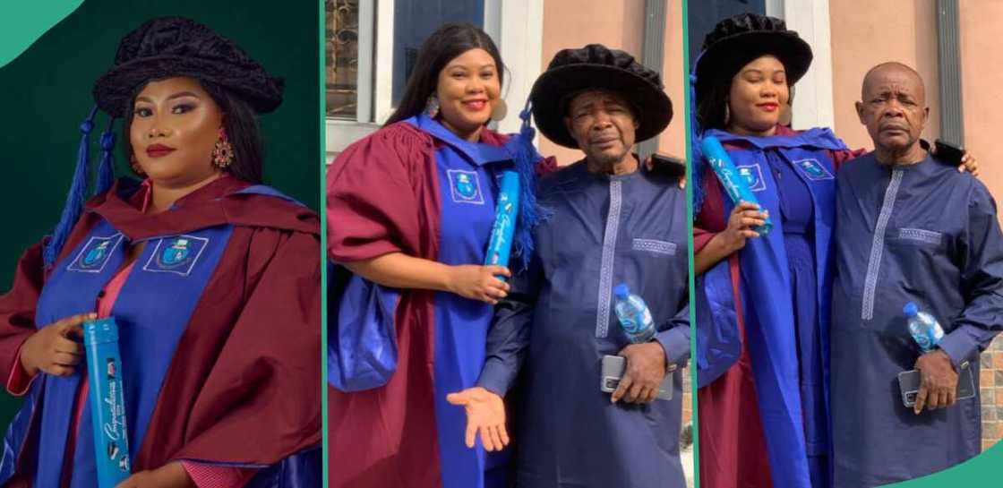 Lady bags PhD at 28, poses with her father. Lady bags PhD at 28, poses with her father.