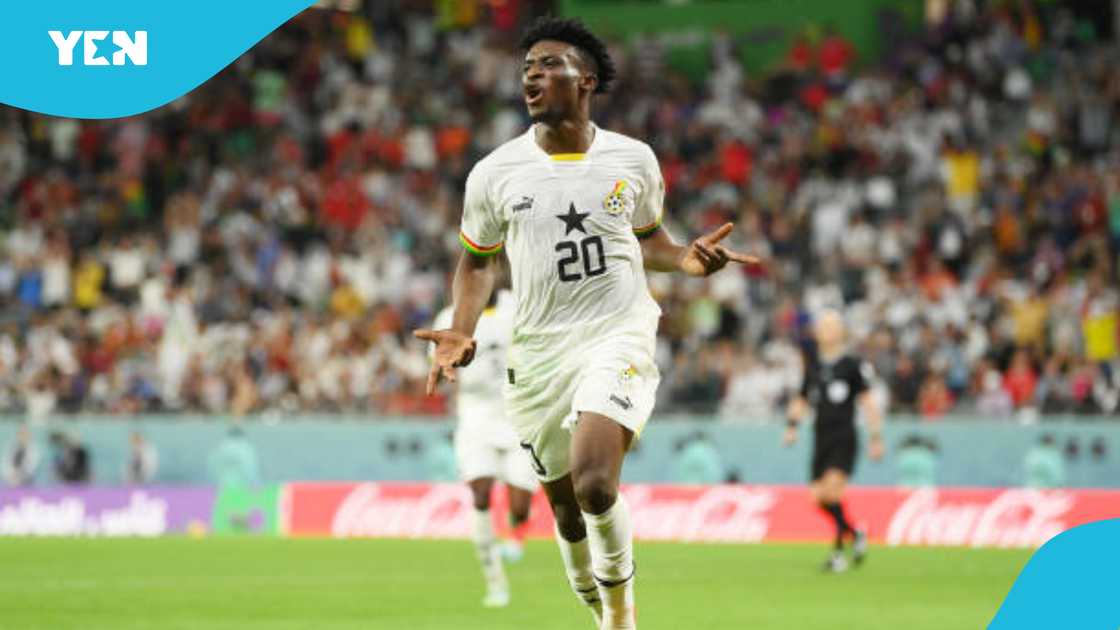 Mohammed Kudus celebrates after scoring for Ghana. Mohammed Kudus celebrates after scoring for Ghana.