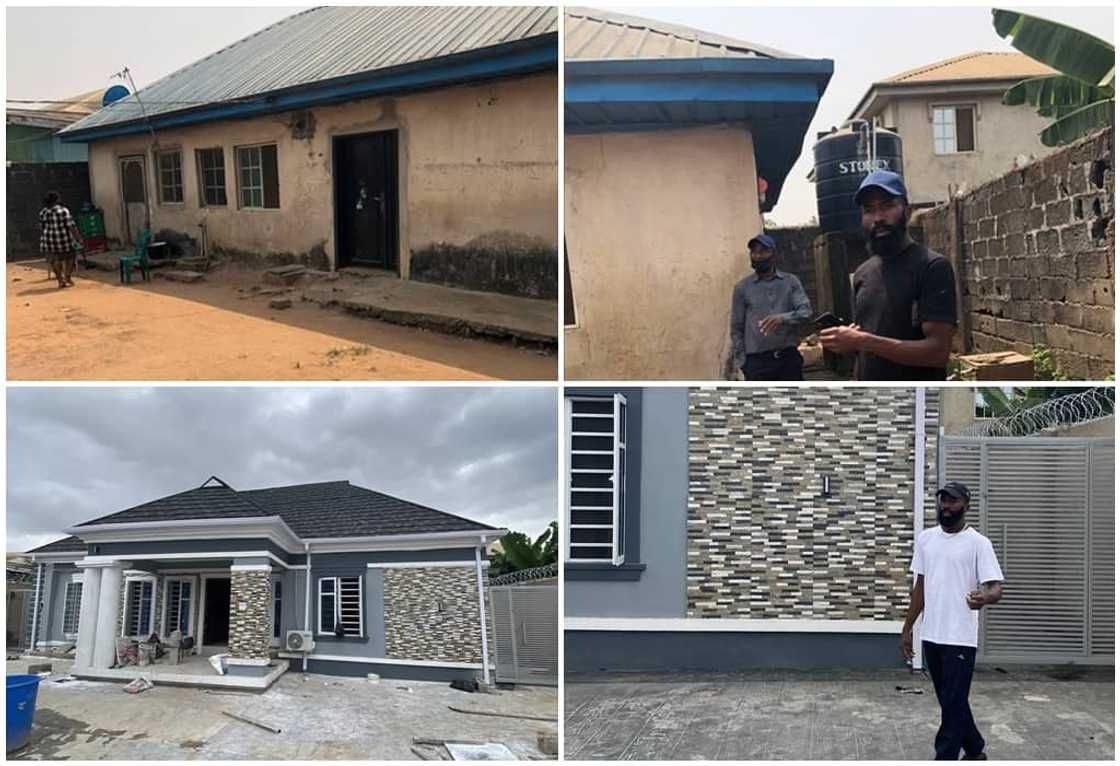 Matthew Eguavoen shows off his old and new house.