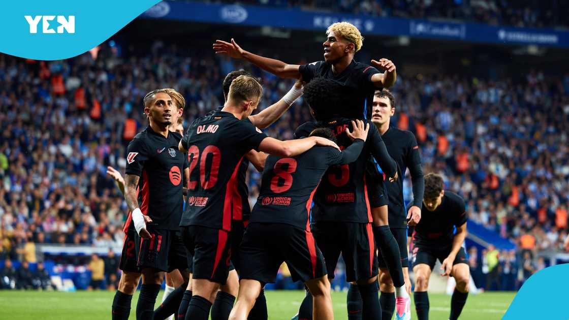 Barcelona players celebrate 2-0 La Liga victory against Espagnol on Thursday May 15, 2025 Barcelona players celebrate 2-0 La Liga victory against Espagnol on Thursday May 15, 2025