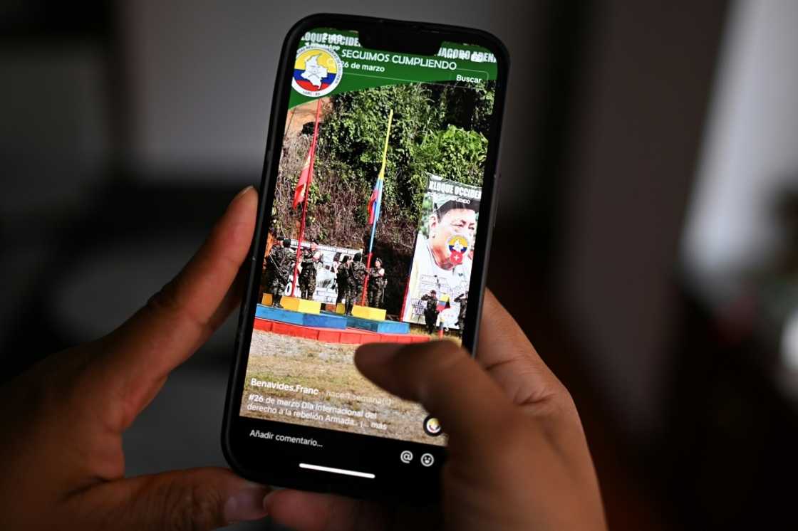 A woman looks at the Tik Tok account of a dissident FARC guerrilla faction A woman looks at the Tik Tok account of a dissident FARC guerrilla faction
