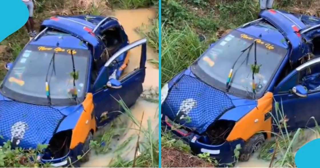 Ghanaian taxi driver takes girlfriend for driving lessons in boss's car, wails as lady crashes it Ghanaian taxi driver takes girlfriend for driving lessons in boss's car, wails as lady crashes it